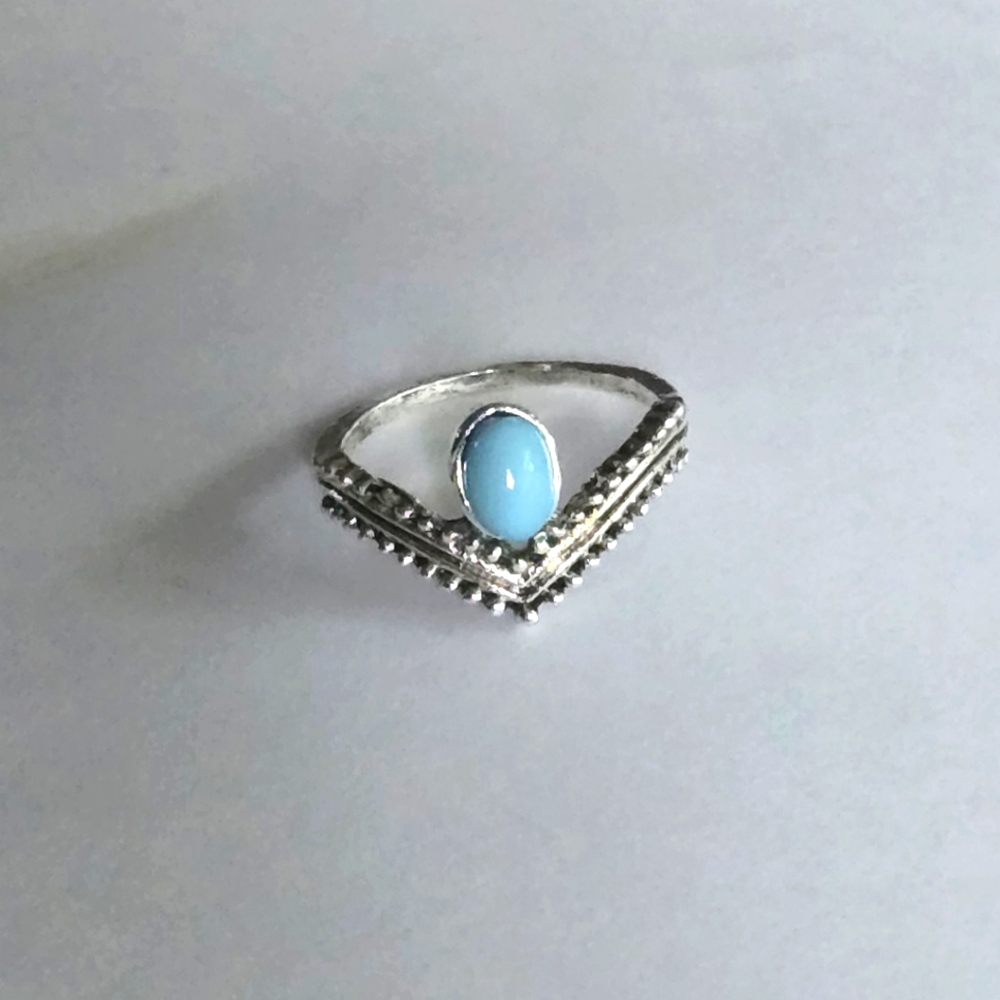 1 LEFT TURQUOISE SIZE 5 POLISHED SILVER CHEVRON NEW SIZE 5 FASHION RING